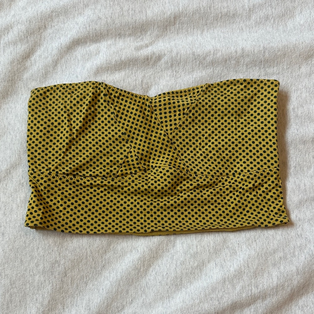 Free People Yellow Polka Dot Strapless Bandeau Top